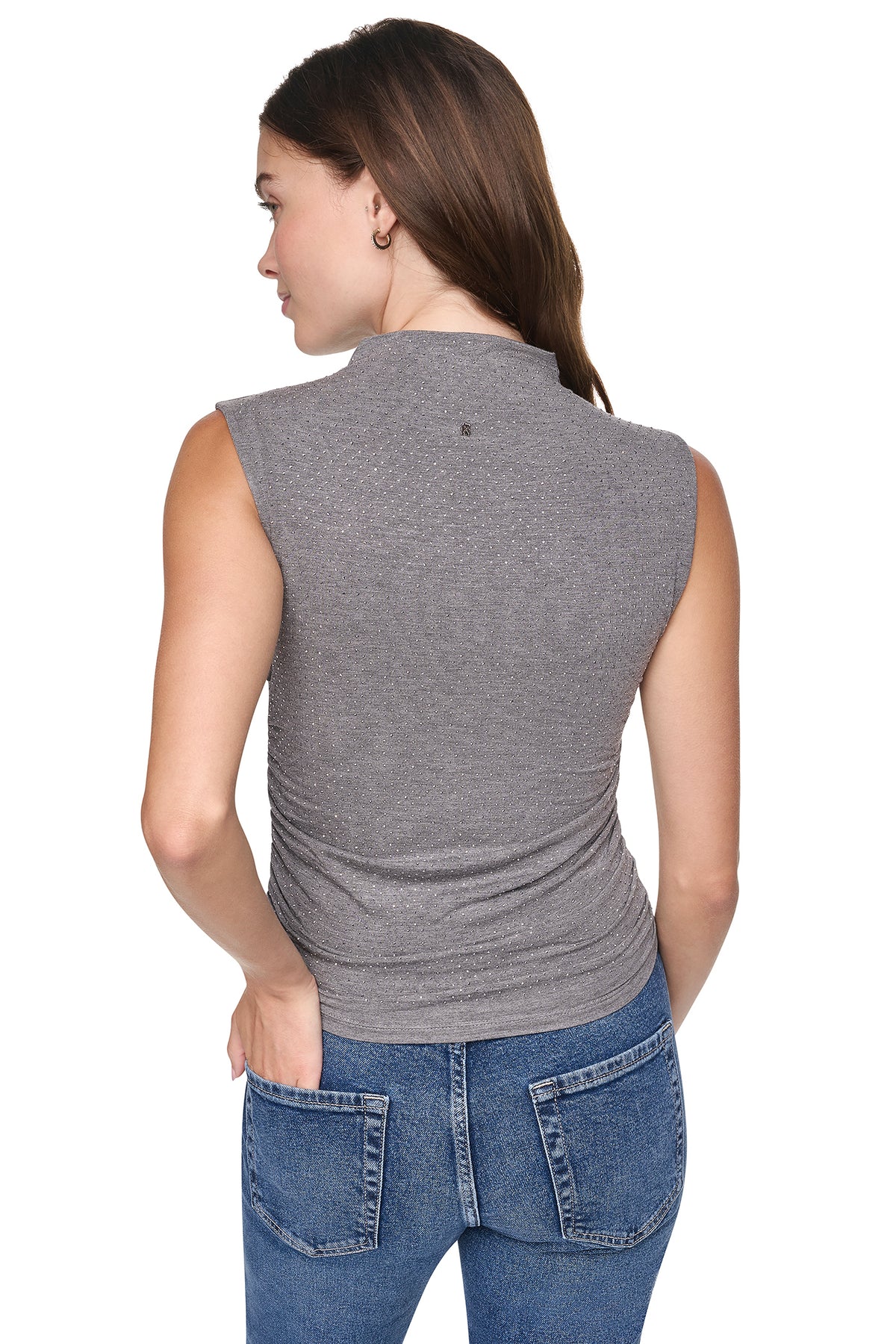 RHINESTONE RUCHED SLEEVELESS TOP VIEW 2