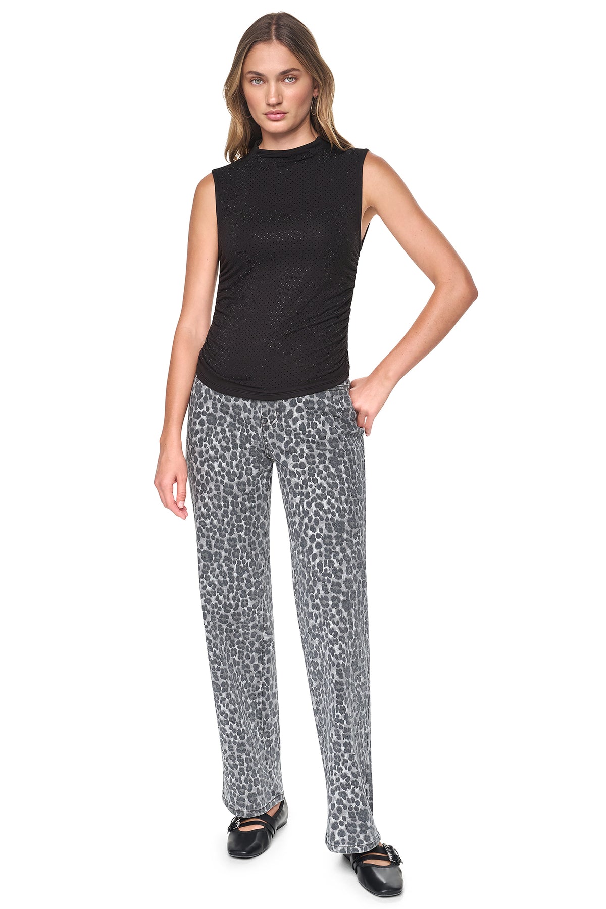 RHINESTONE RUCHED SLEEVELESS TOP VIEW 1
