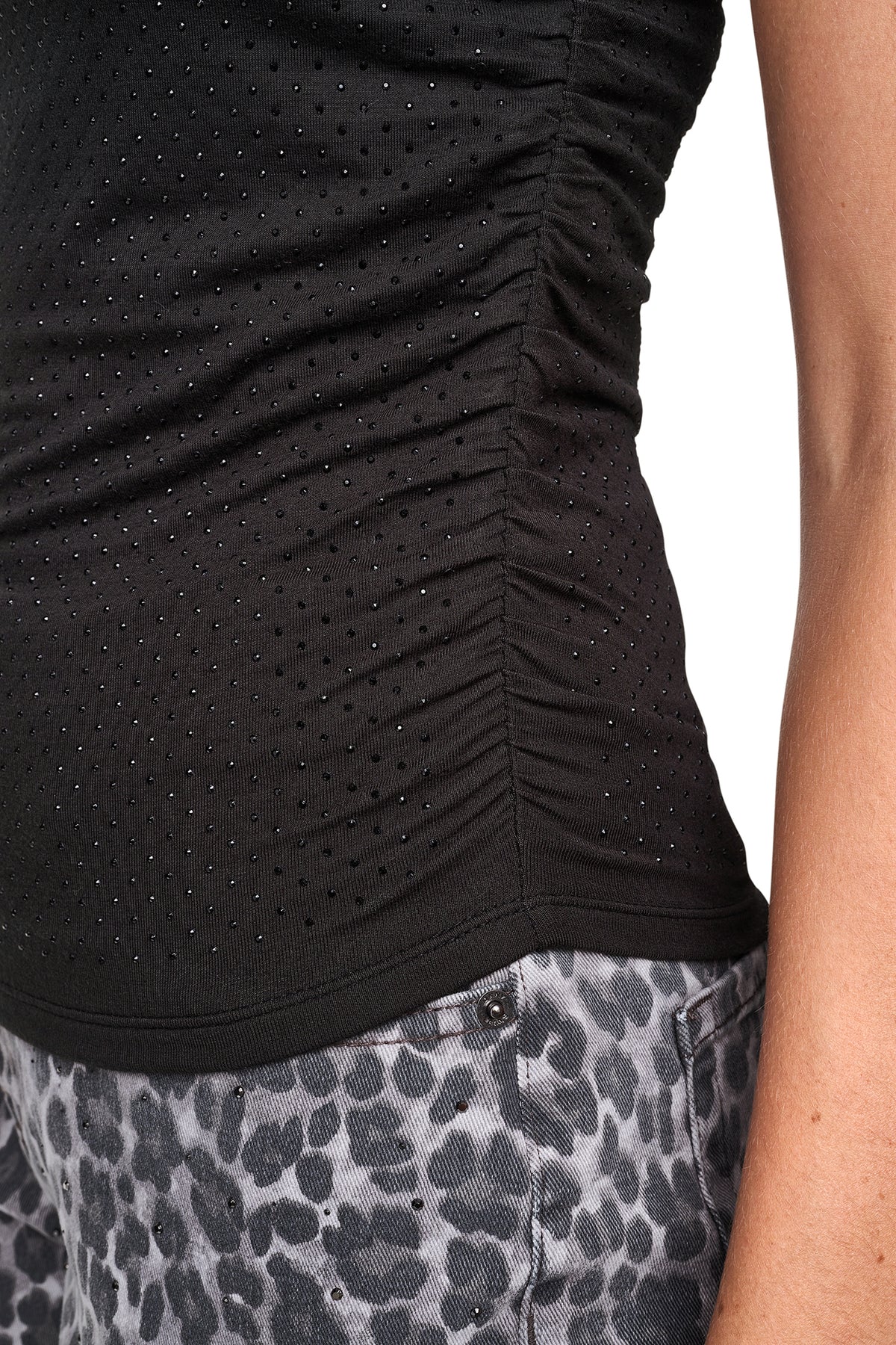 RHINESTONE RUCHED SLEEVELESS TOP VIEW 2
