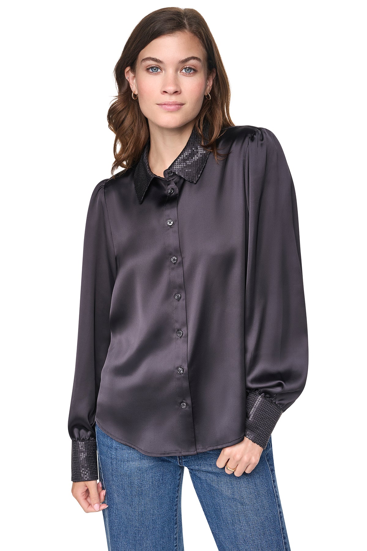 MATTE SATIN PUFF SLEEVE SHIRT VIEW 2