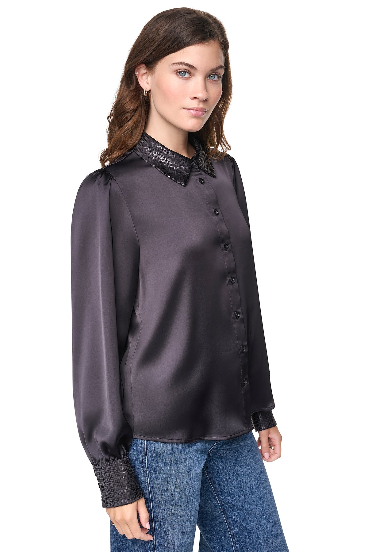 MATTE SATIN PUFF SLEEVE SHIRT VIEW 2