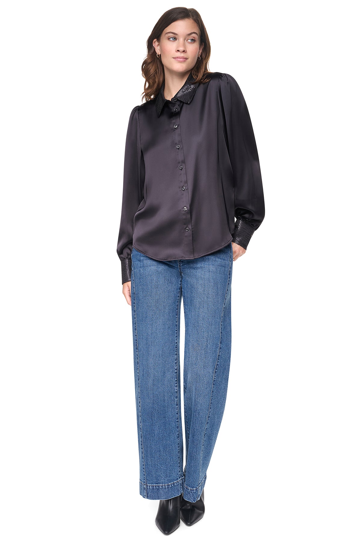 MATTE SATIN PUFF SLEEVE SHIRT VIEW 2