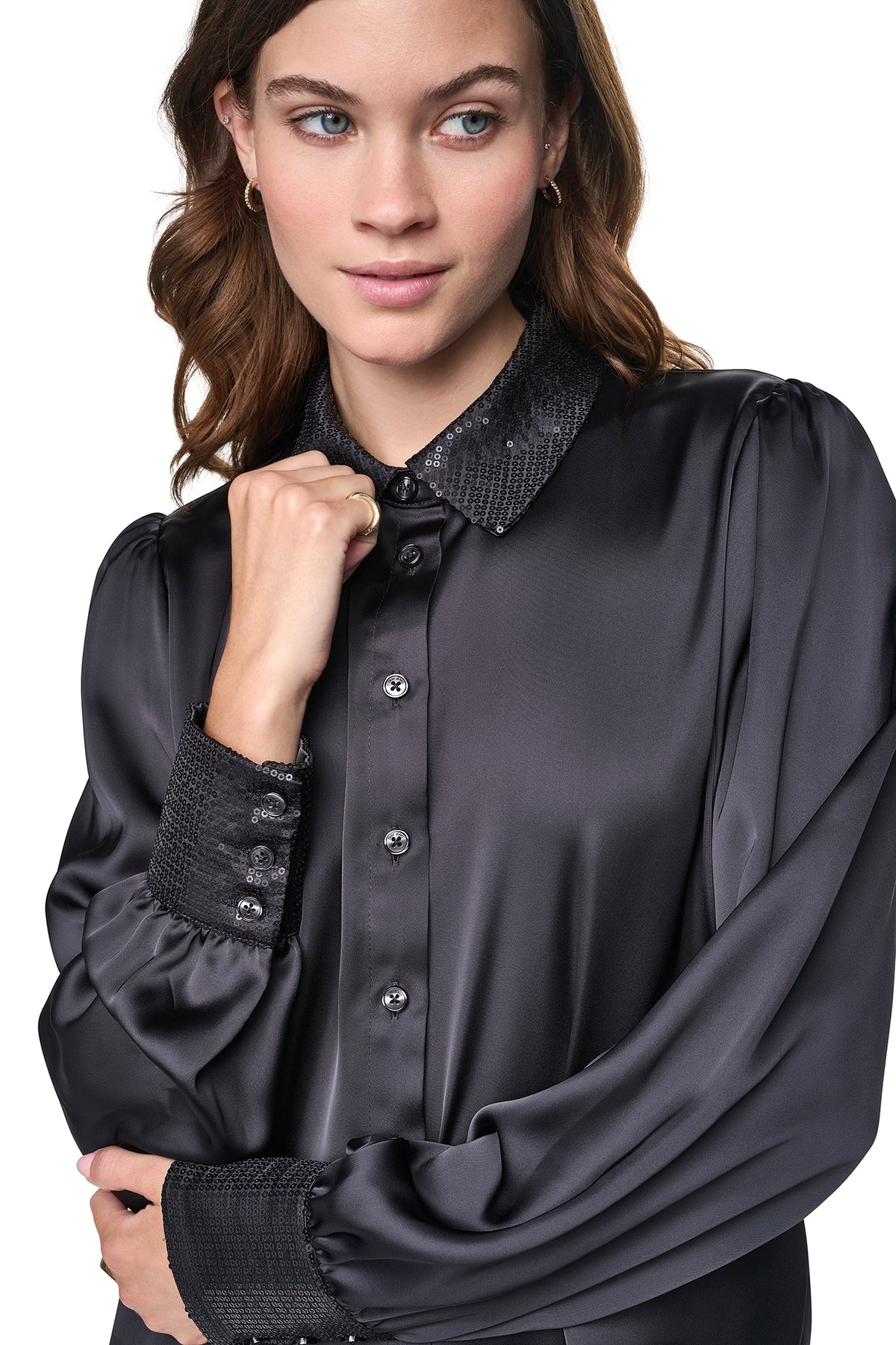 MATTE SATIN PUFF SLEEVE SHIRT VIEW 2