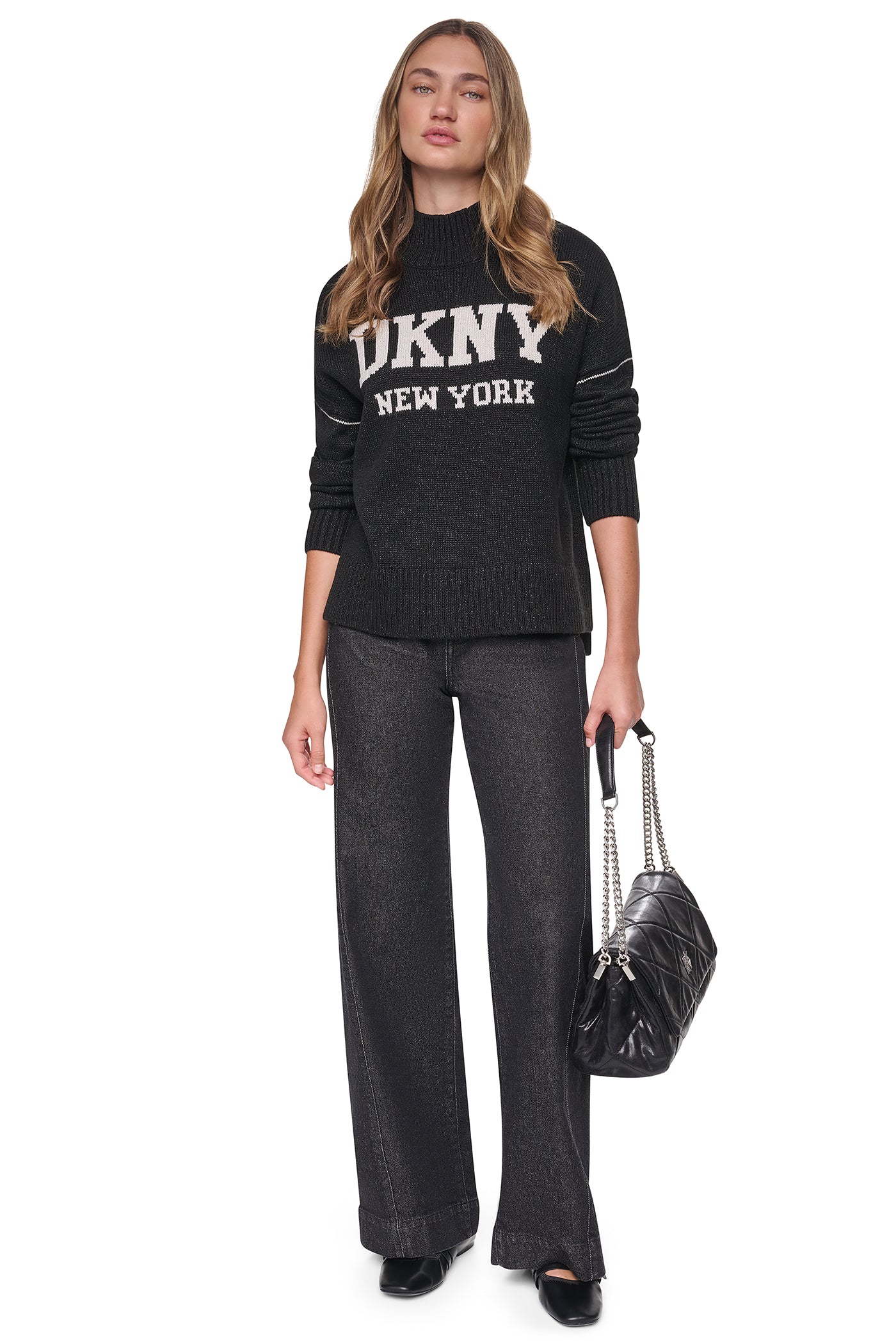 Logo Turtleneck High Low Sweater | DKNY