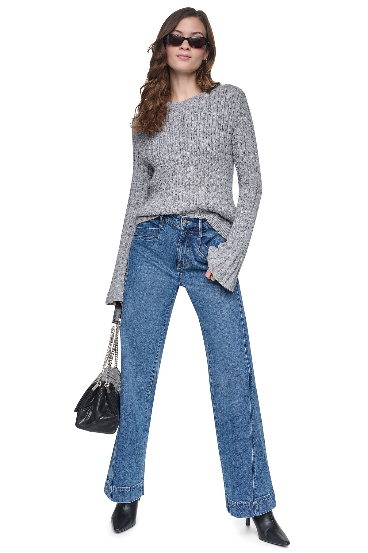 BELL CUFF CABLE SWEATER VIEW 1