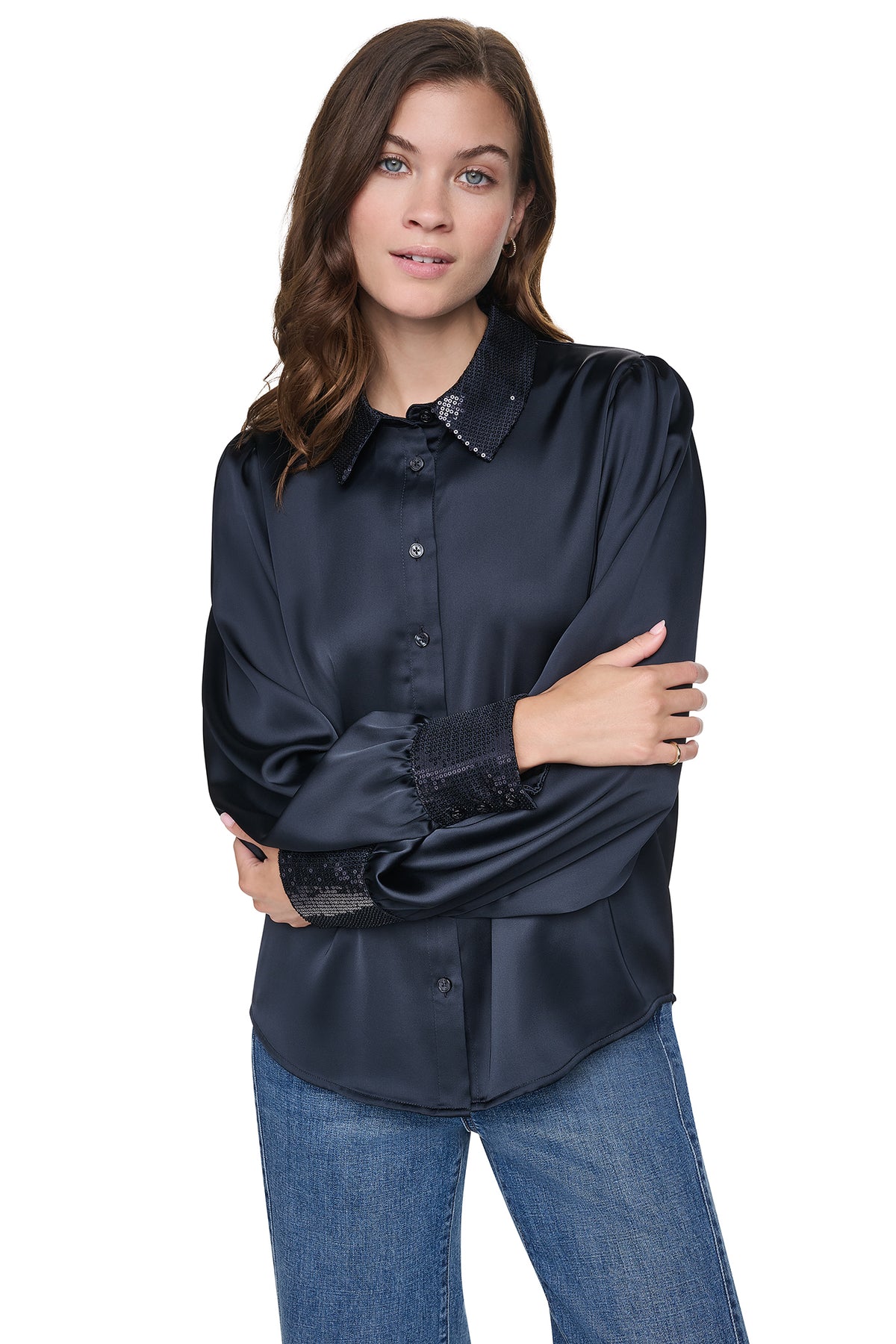 MATTE SATIN PUFF SLEEVE SHIRT VIEW 2