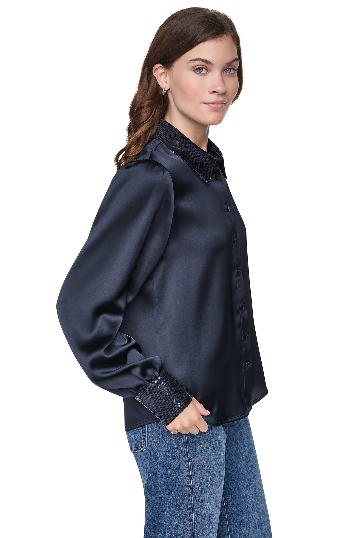 MATTE SATIN PUFF SLEEVE SHIRT VIEW 2