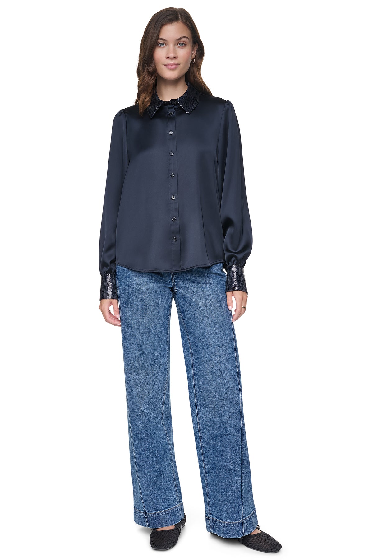 MATTE SATIN PUFF SLEEVE SHIRT VIEW 2