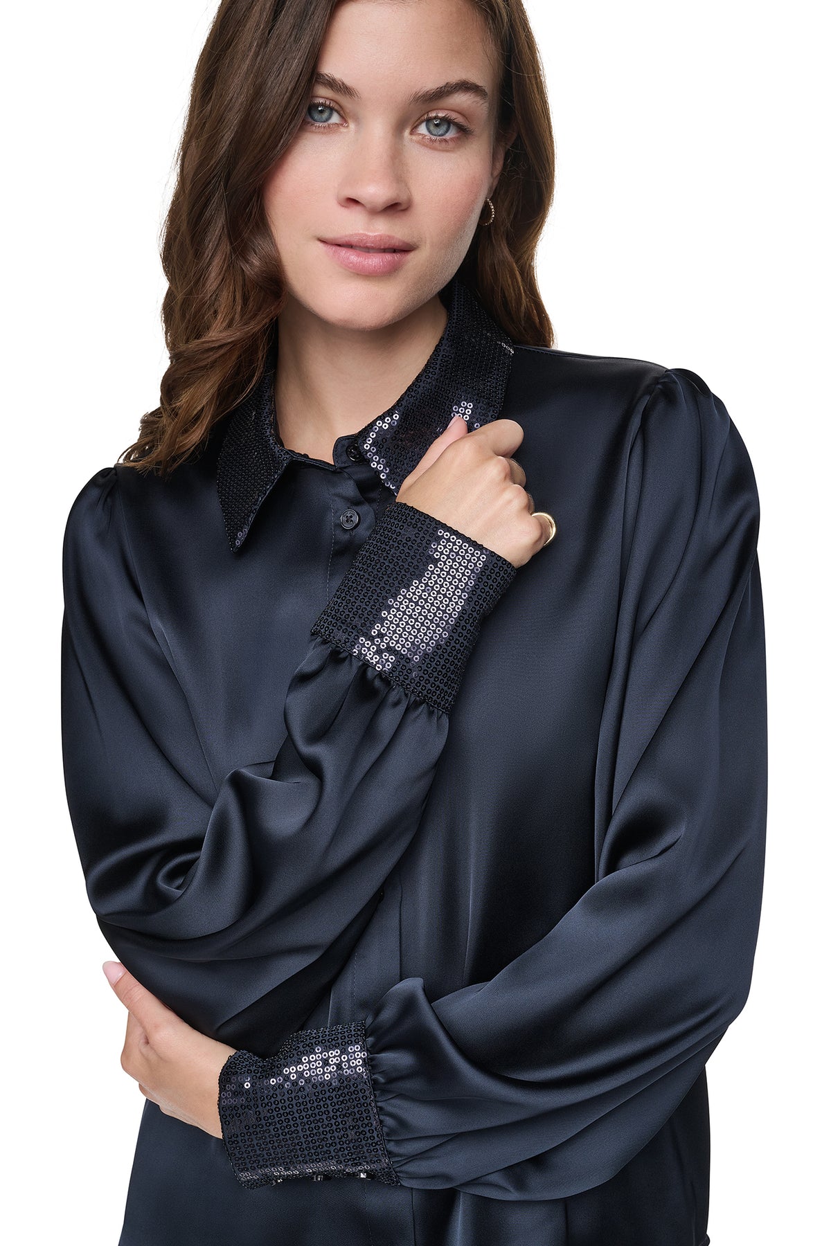 MATTE SATIN PUFF SLEEVE SHIRT VIEW 1