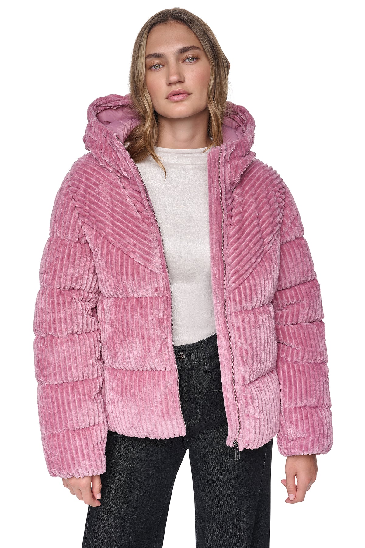 HOODED CORDUROY PUFFER JACKET VIEW 2