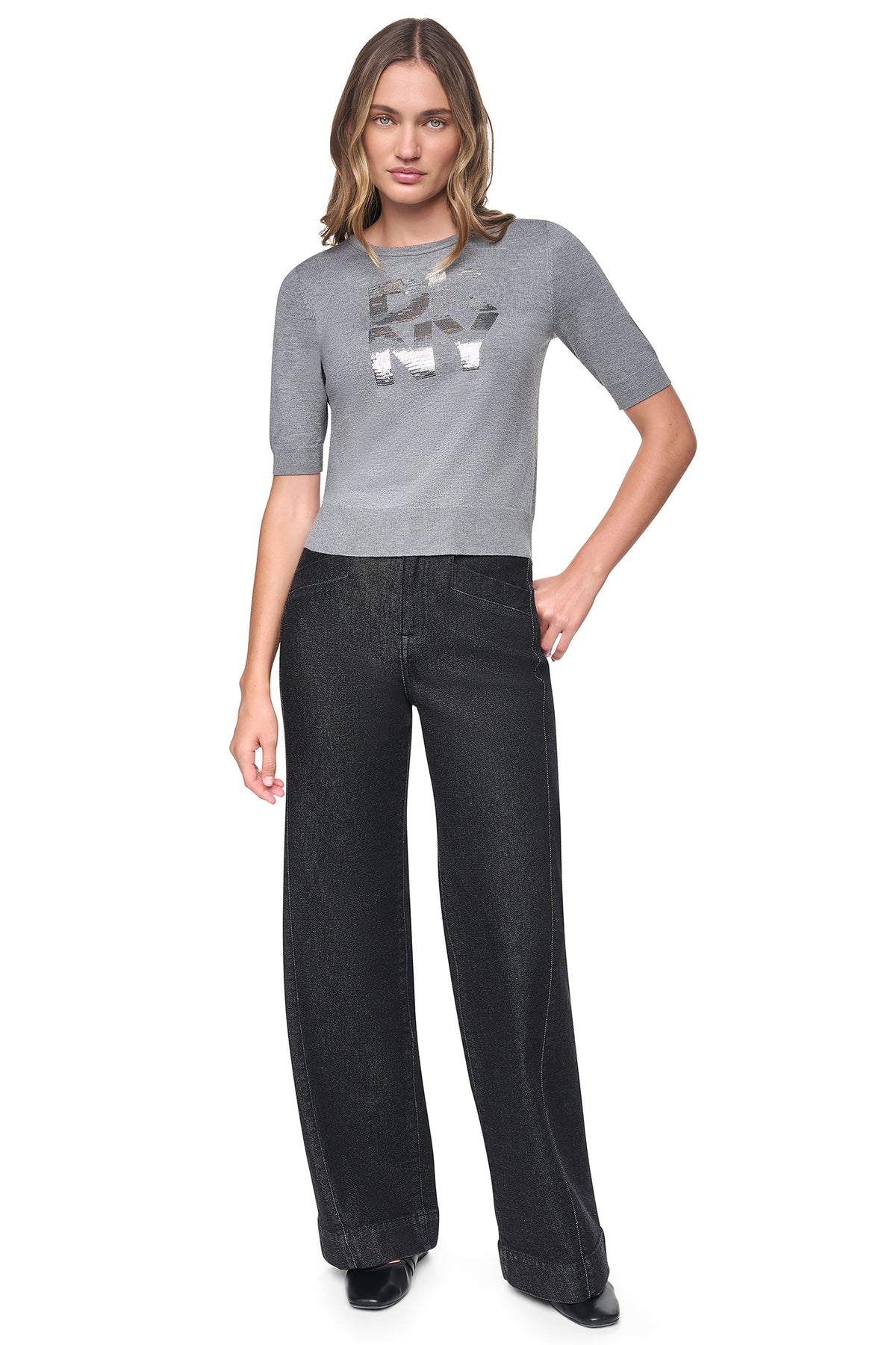 ELBOW SLEEVE SEQUIN LOGO SWEATER VIEW 2