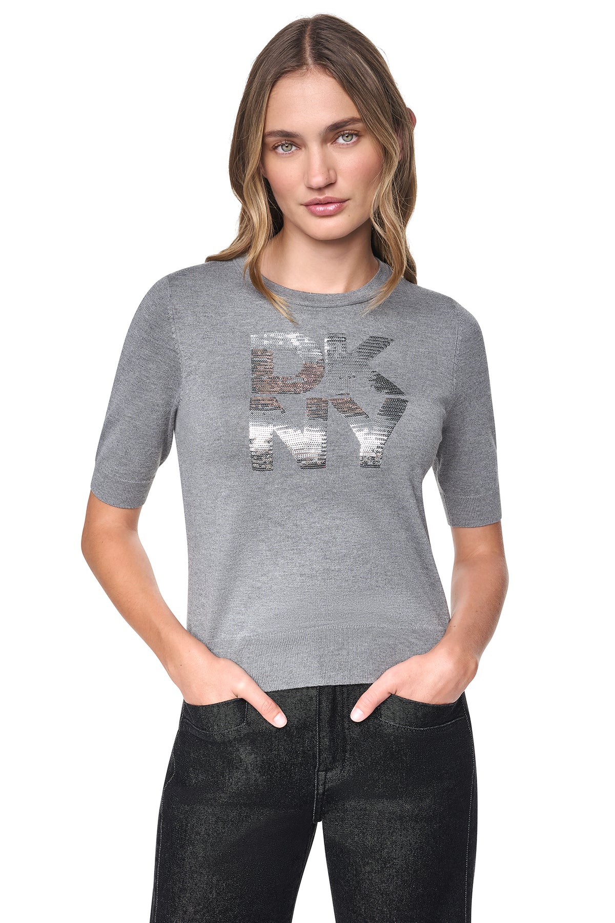 ELBOW SLEEVE SEQUIN LOGO SWEATER VIEW 2
