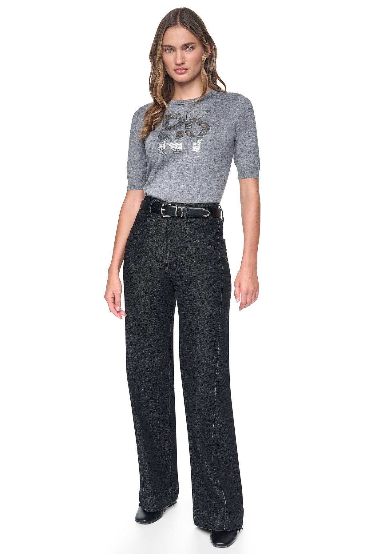 ELBOW SLEEVE SEQUIN LOGO SWEATER VIEW 2