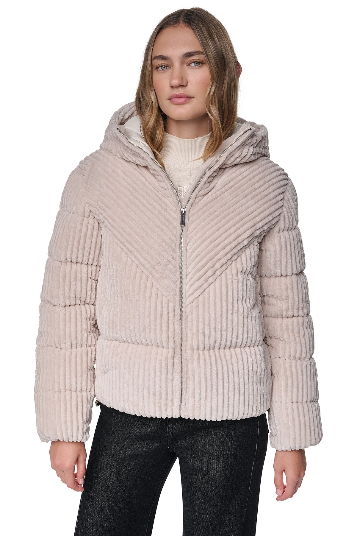 HOODED CORDUROY PUFFER JACKET VIEW 1