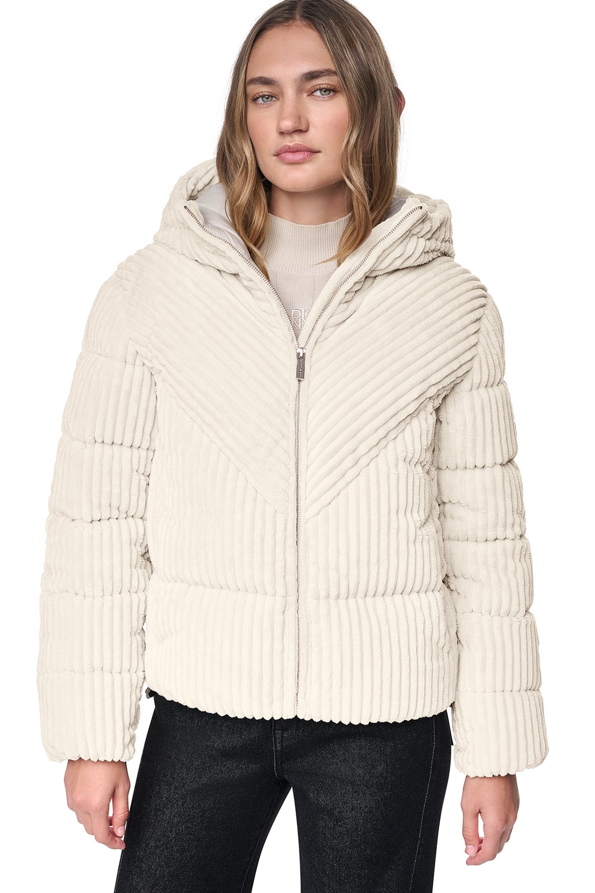 HOODED CORDUROY PUFFER JACKET View 1 | Coat's Sale