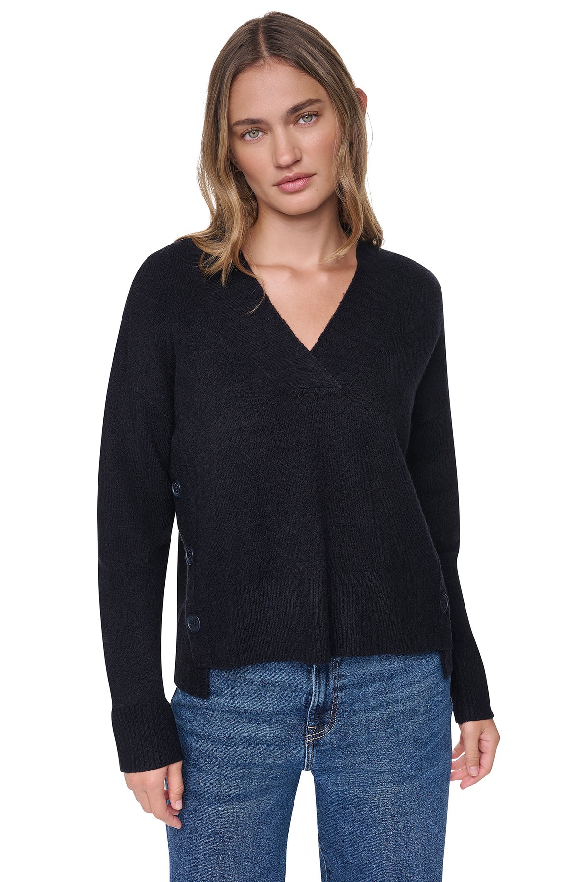 BUTTON DETAIL V-NECK SWEATER View 1 | All Products