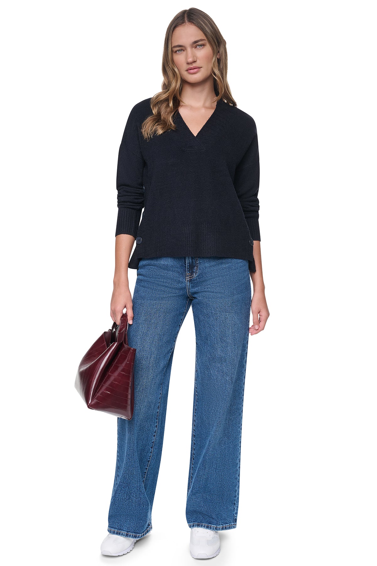 BUTTON DETAIL V-NECK SWEATER View 2 | All Products