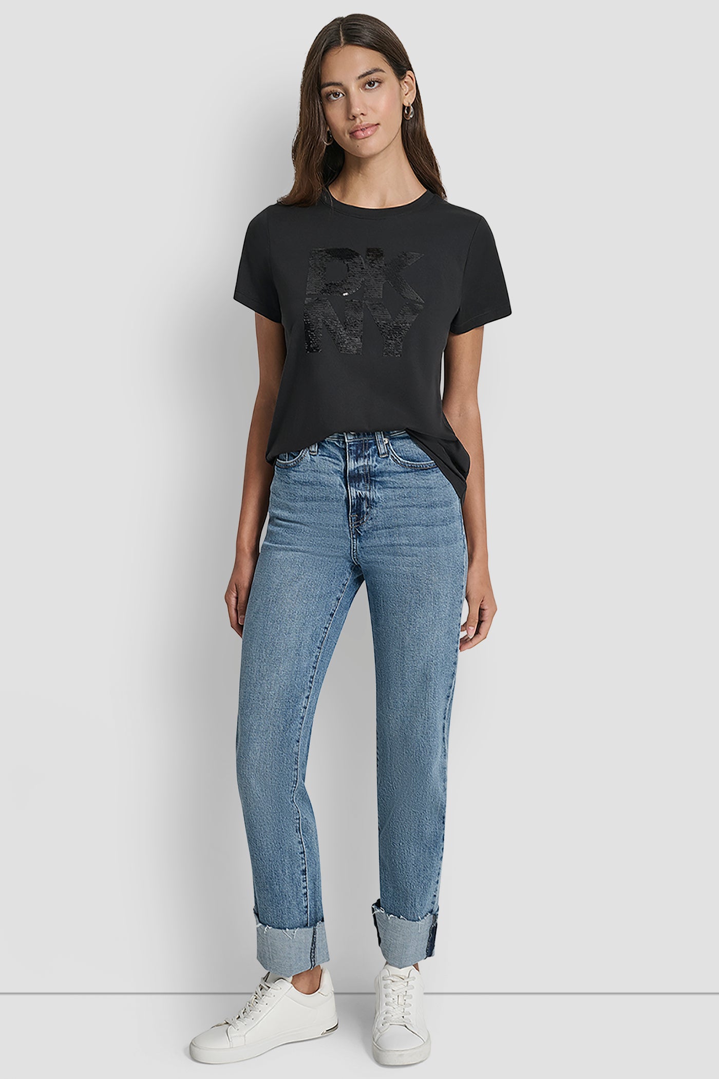 DKNY SEQUIN LOGO CREW NECK TEE VIEW 3 | DKNY Promo
