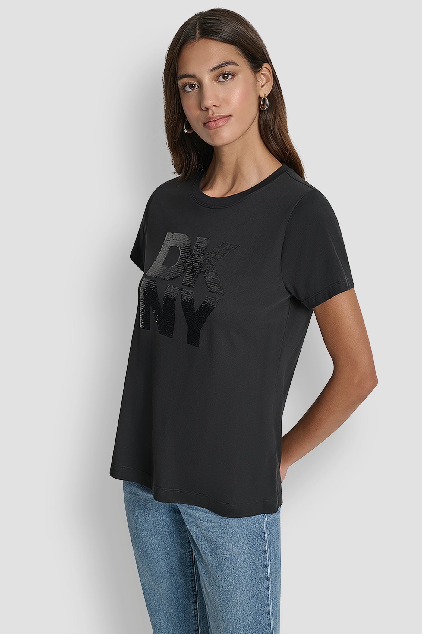 DKNY SEQUIN LOGO CREW NECK TEE VIEW 4 | DKNY Promo