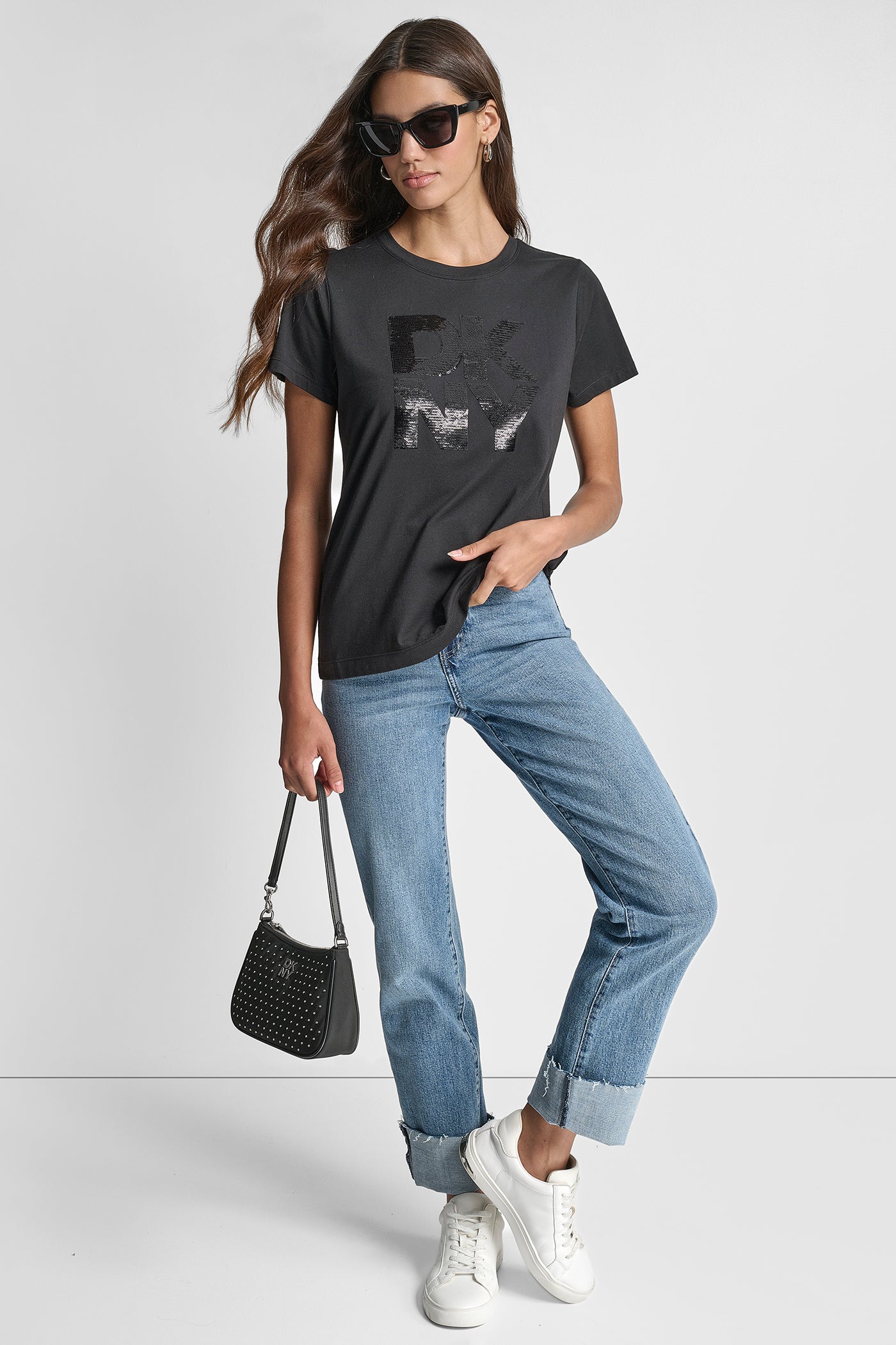DKNY SEQUIN LOGO CREW NECK TEE VIEW 5 | DKNY Promo