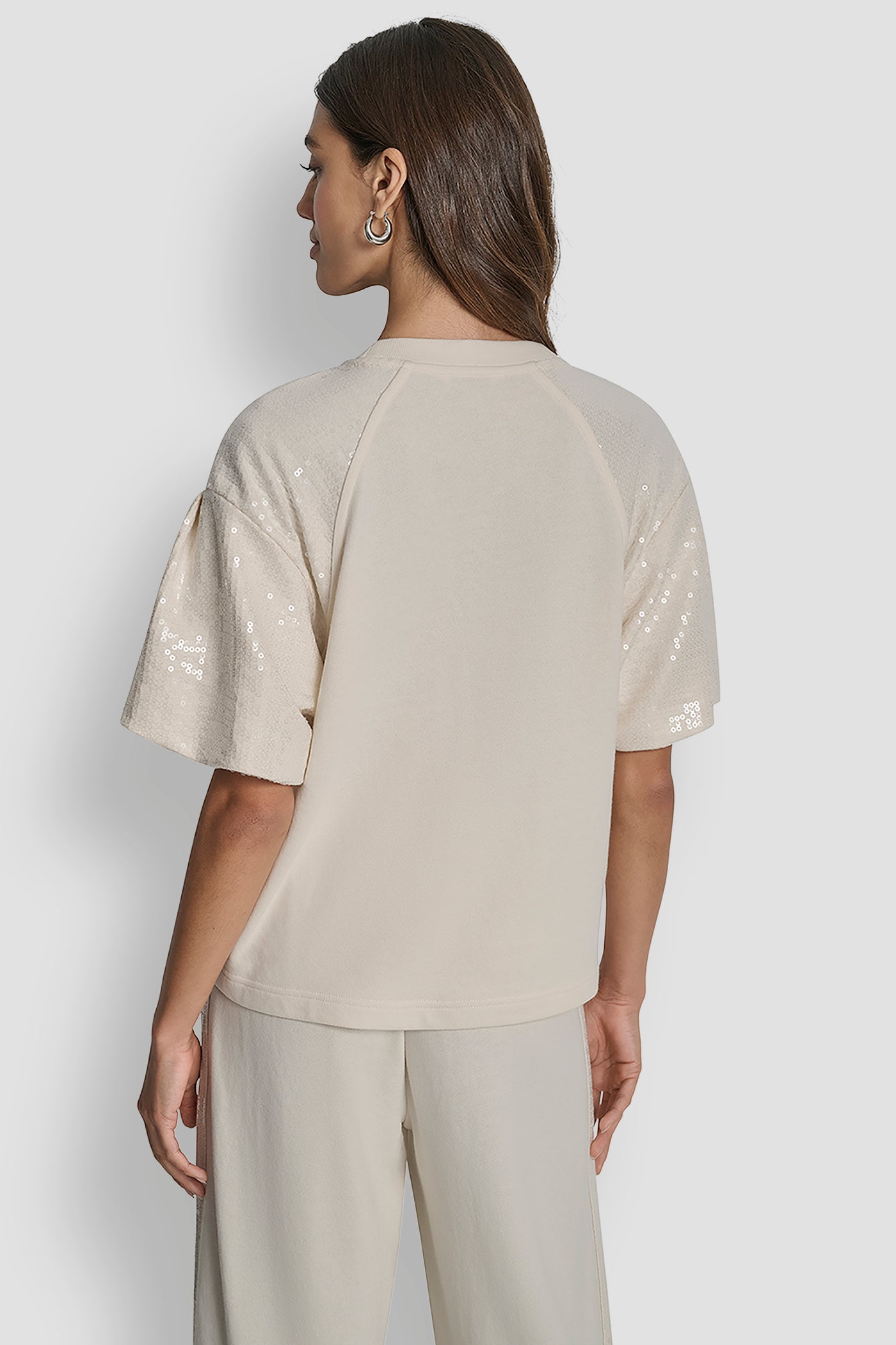 EGGNOG SEQUIN PUFF SLEEVE SWEATER, BACK VIEW | WOMEN'S SWEATERS & TOPS