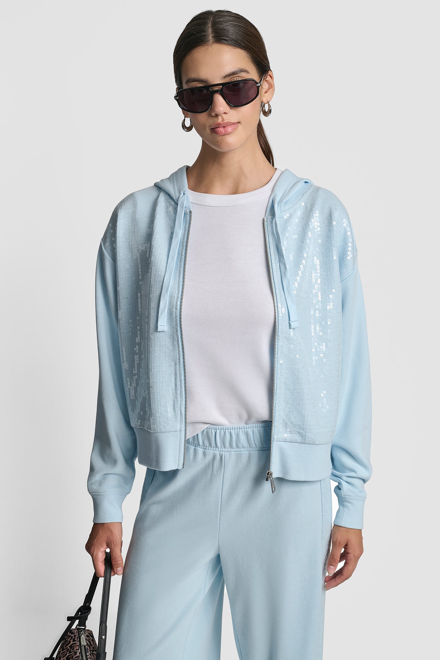 MOONSTONE SEQUIN ZIP FRONT HOODIE, FRONT VIEW | New Arrivals