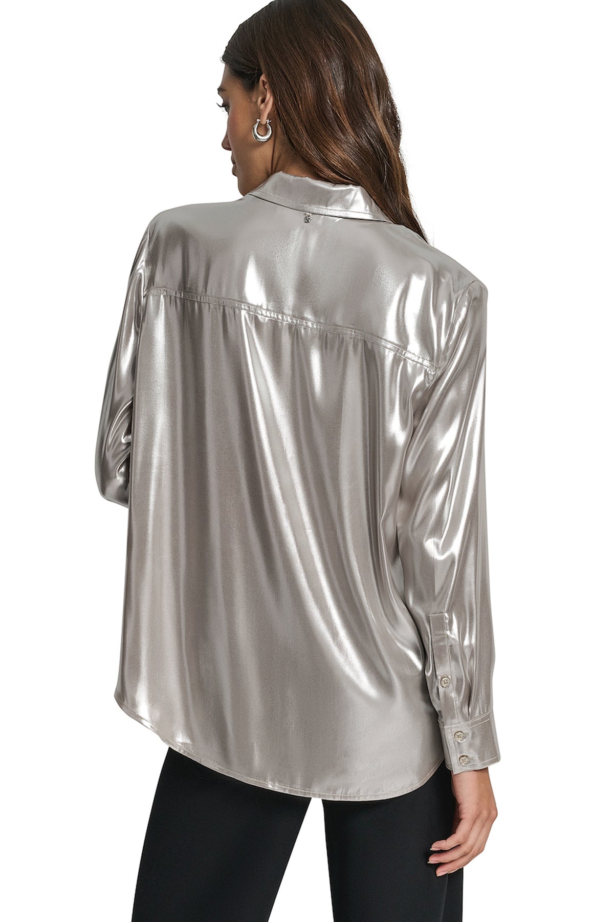 BUTTON FRONT METALLIC BLOUSE VIEW 2