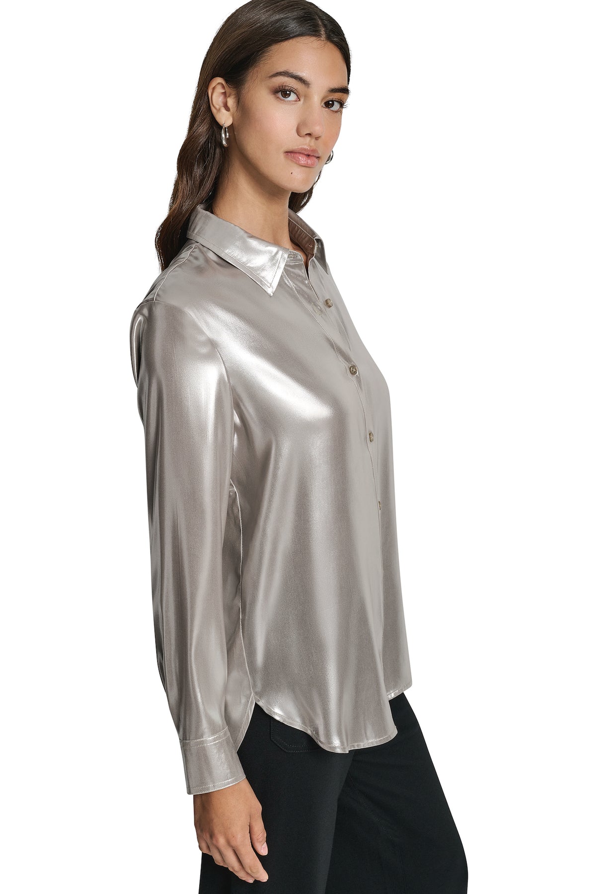 BUTTON FRONT METALLIC BLOUSE VIEW 2