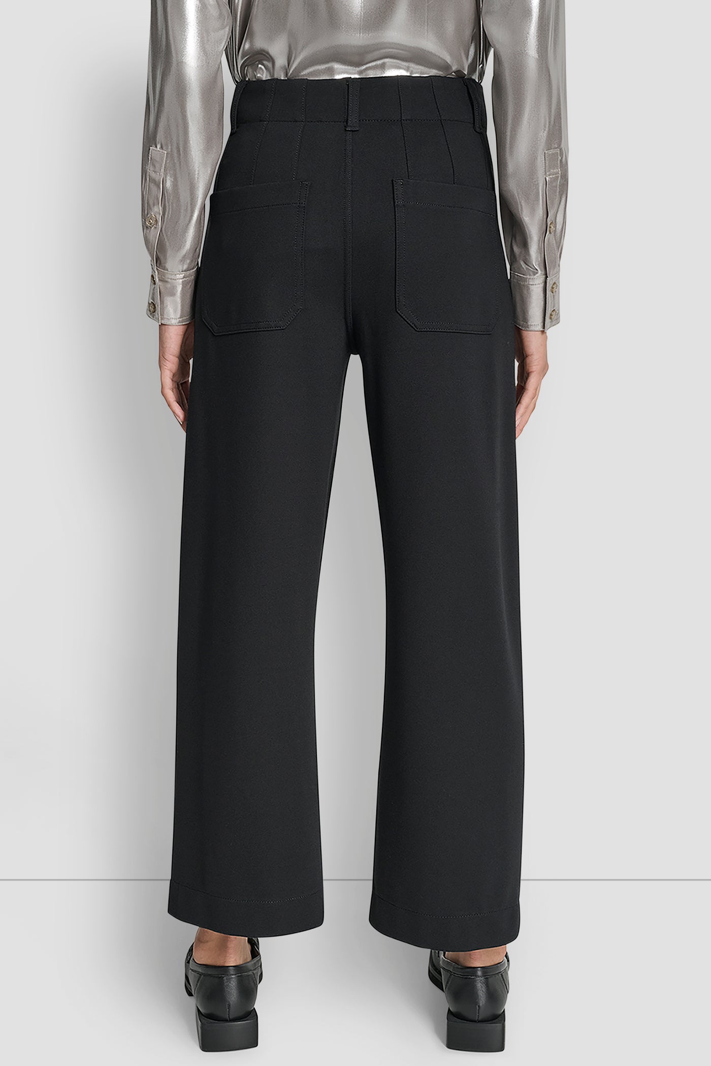 Black HIGH RISE CROPPED WIDE LEG PANT, BACK VIEW | Pants & Denim