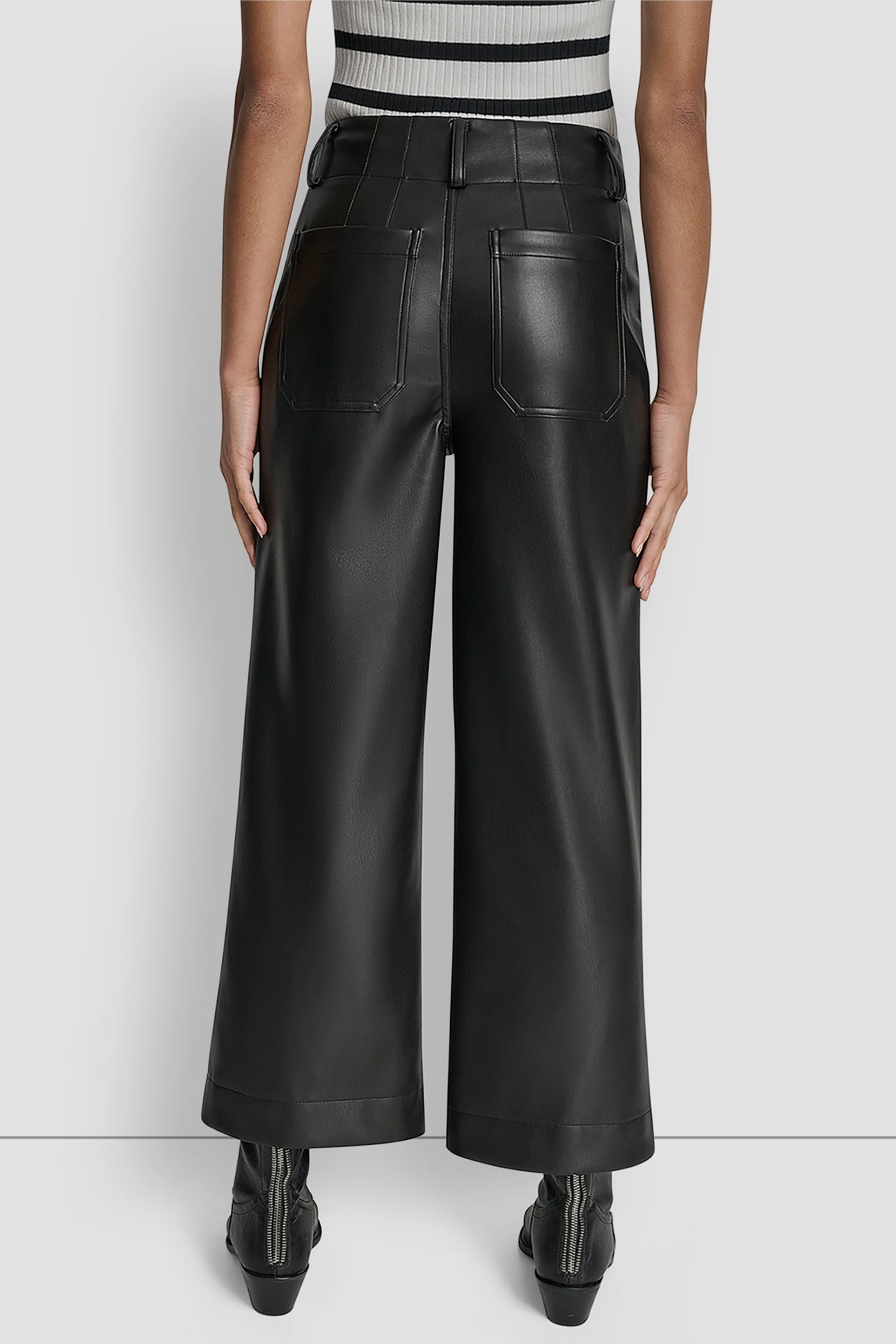 Black HIGH RISE CROPPED WIDE LEG PANT, BACK VIEW | Pants & Denim
