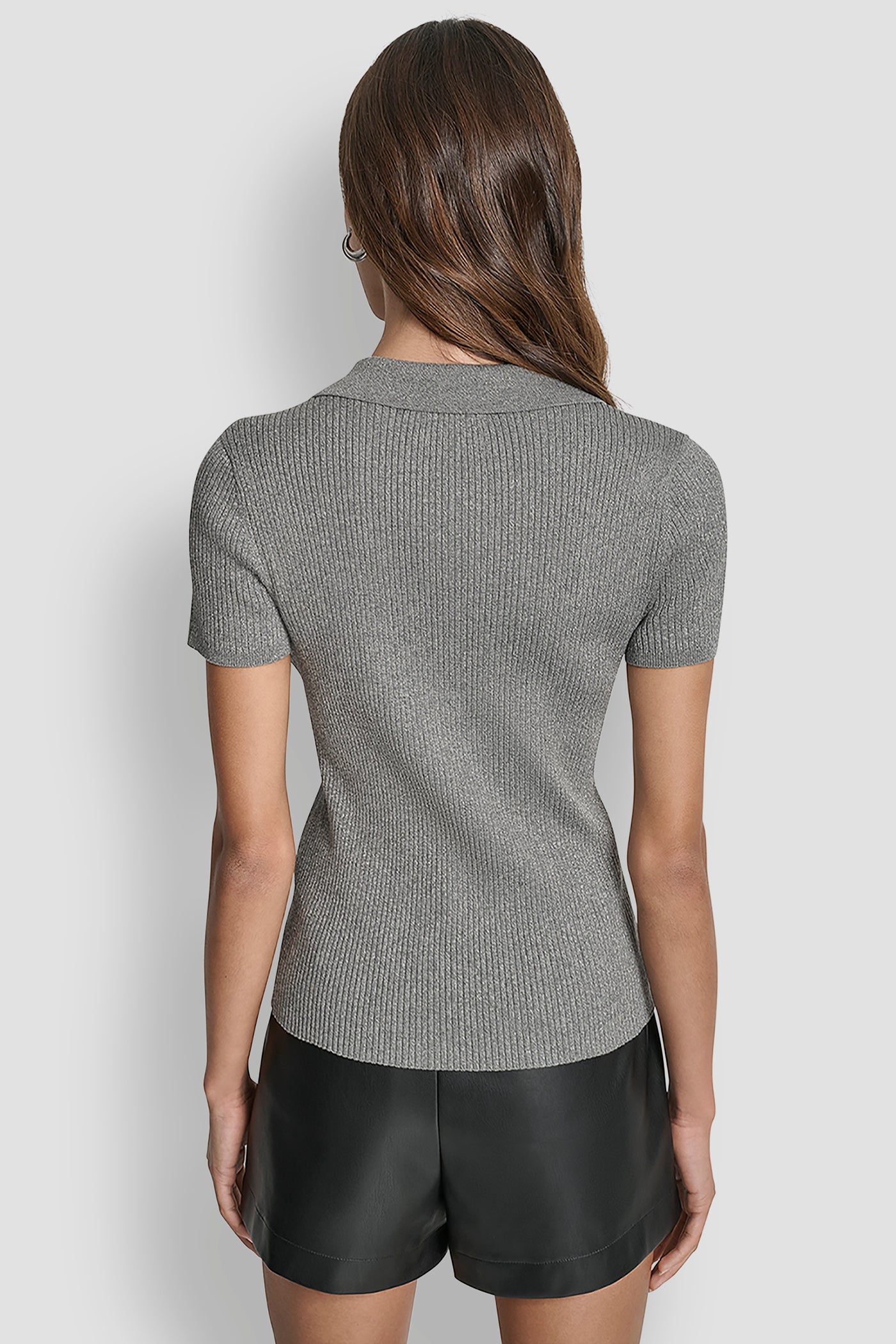 HEATHER GREY/SILVER POLO RIB SWEATER WITH LUREX, BACK VIEW | New clothing