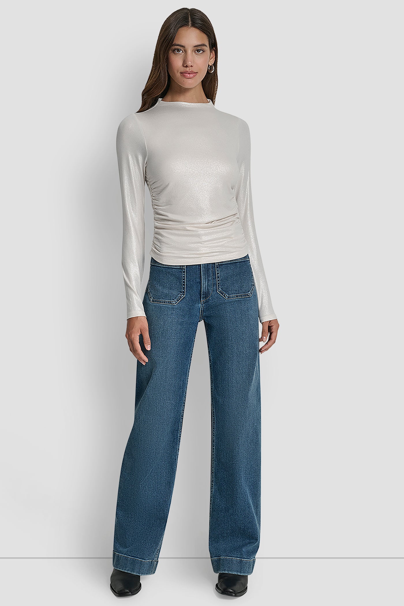 SIDE RUCHED HIGH NECK LONG SLEEVE TOP VIEW 5 | WOMEN'S SWEATERS & TOPS