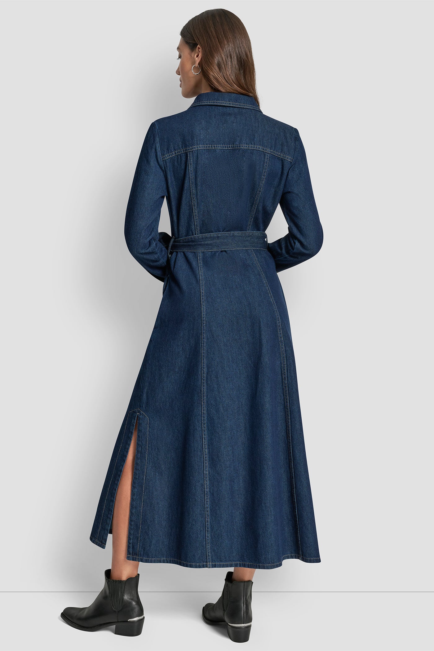 Carmine Wash SELF BELT MAXI DRESS WITH SIDE SLITS, BACK VIEW | Dresses Under $100