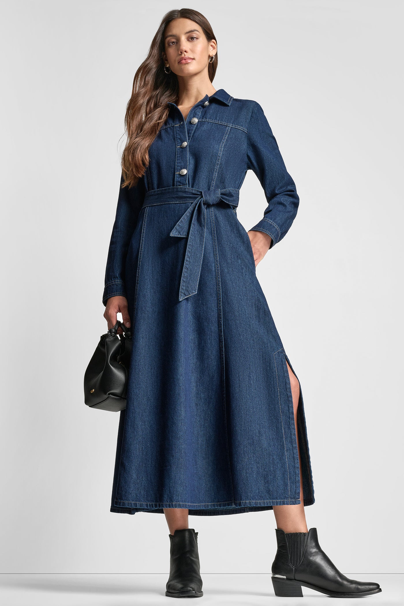 SELF BELT MAXI DRESS WITH SIDE SLITS VIEW 6 | Dresses Under $100