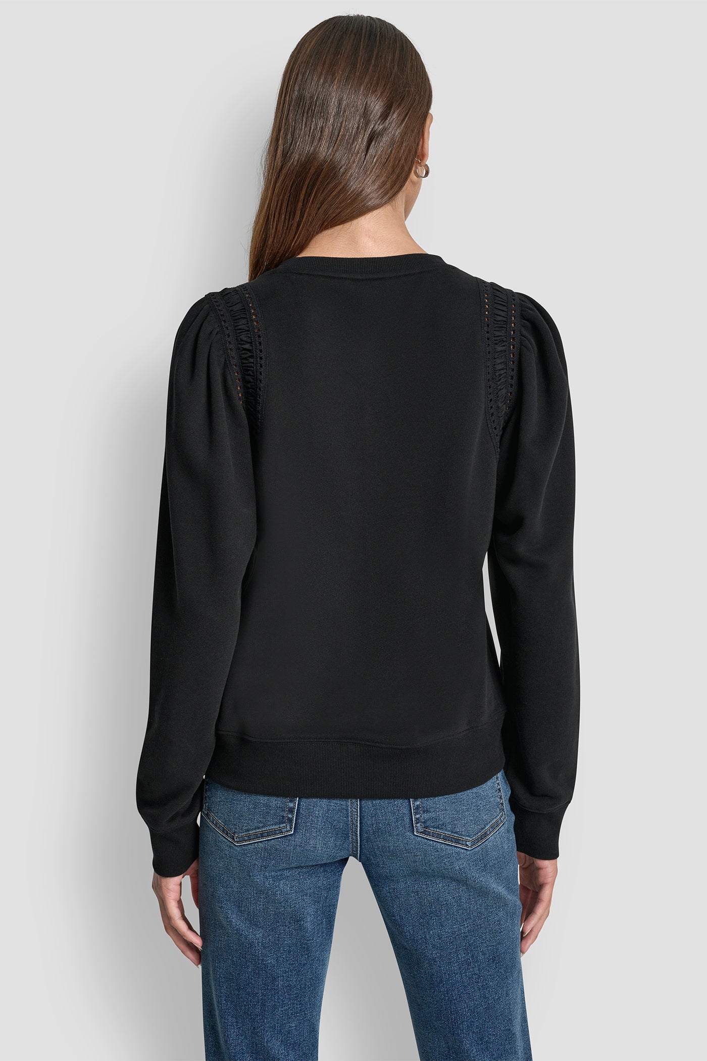 Black LACE DETAIL PUFF SLEEVE SWEATSHIRT, VIEW 2 | Clothing