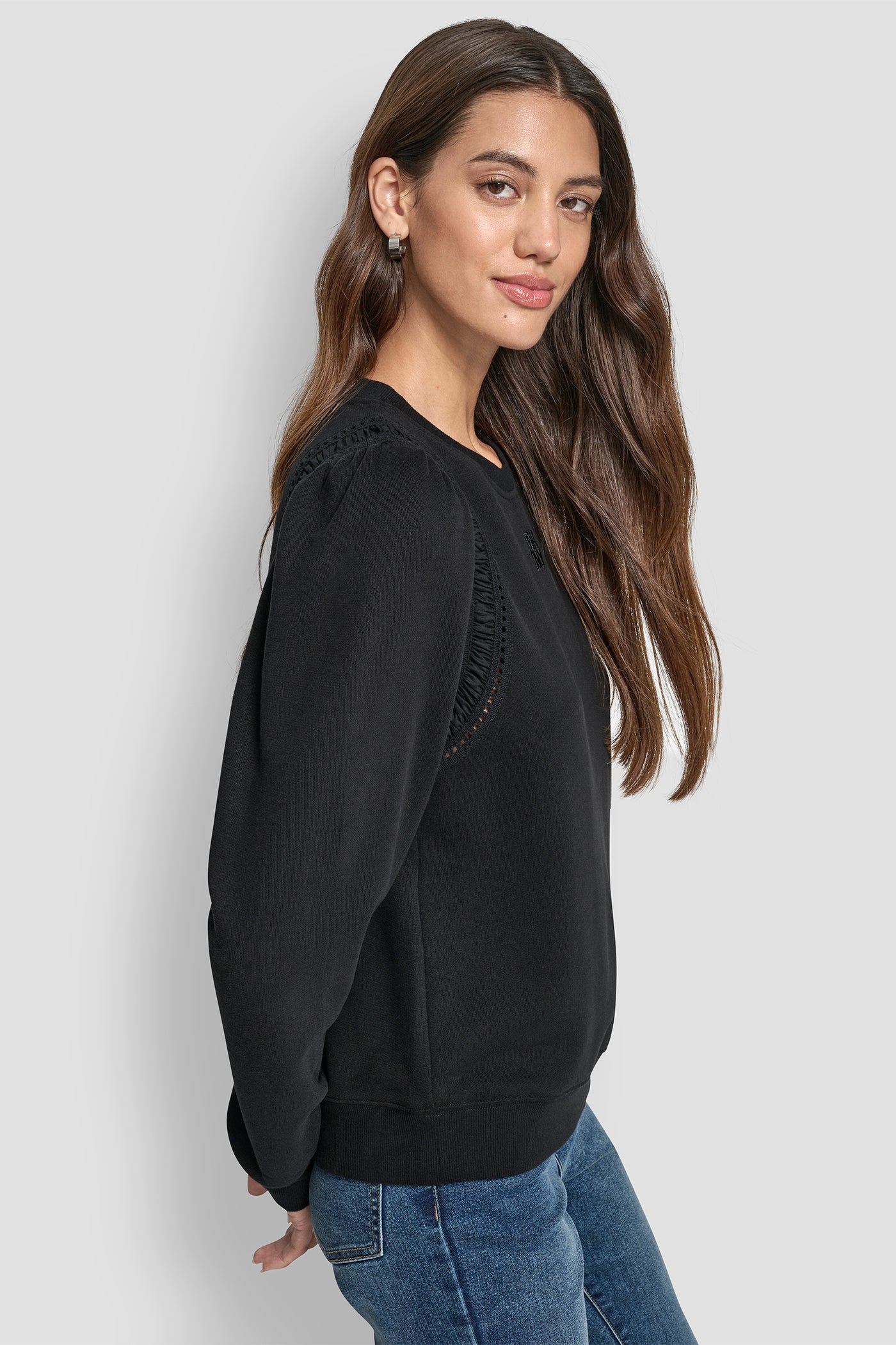 LACE DETAIL PUFF SLEEVE SWEATSHIRT VIEW 3 | Clothing