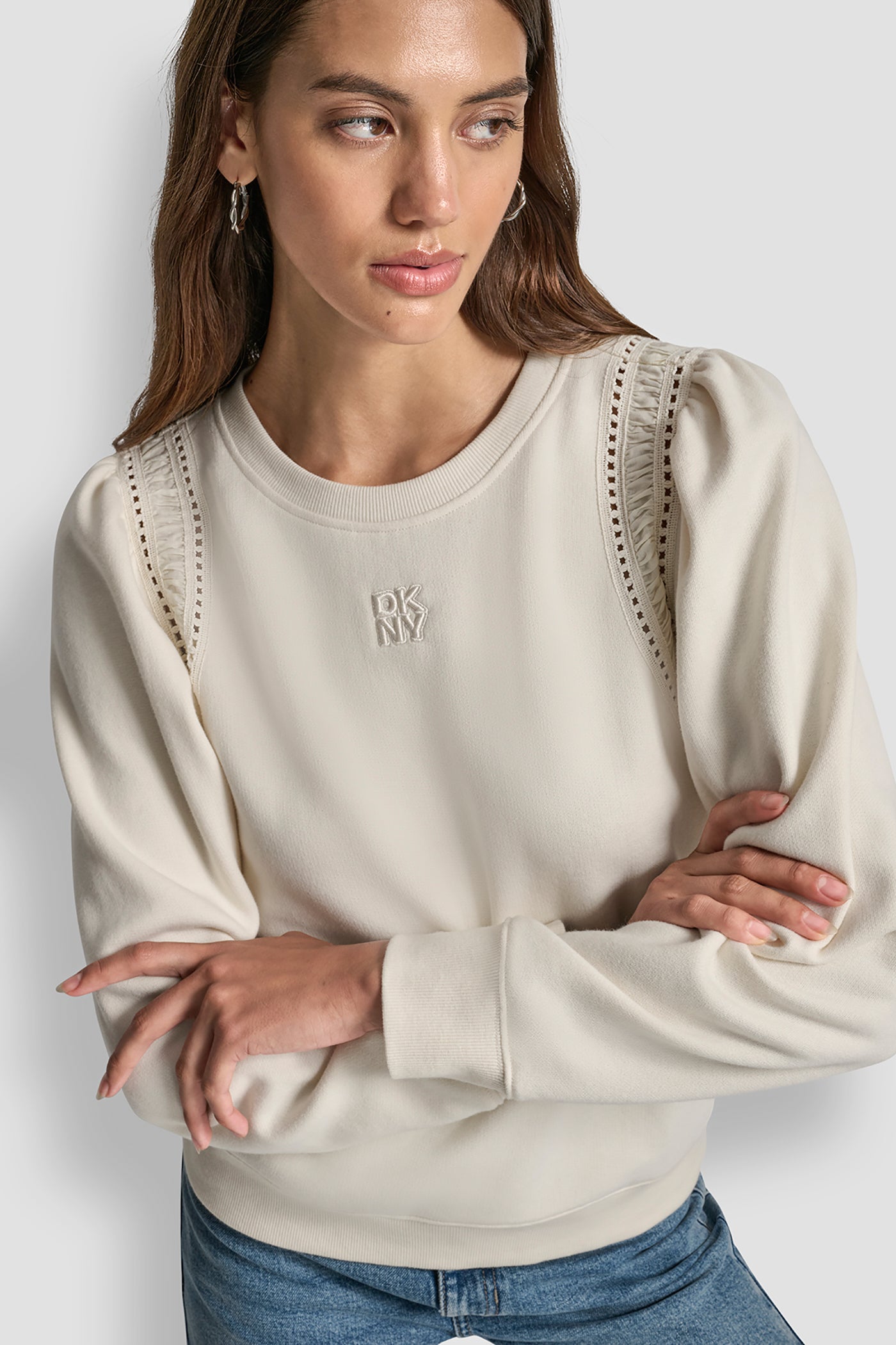 LACE DETAIL PUFF SLEEVE SWEATSHIRT VIEW 5 | SALE CLOTHING