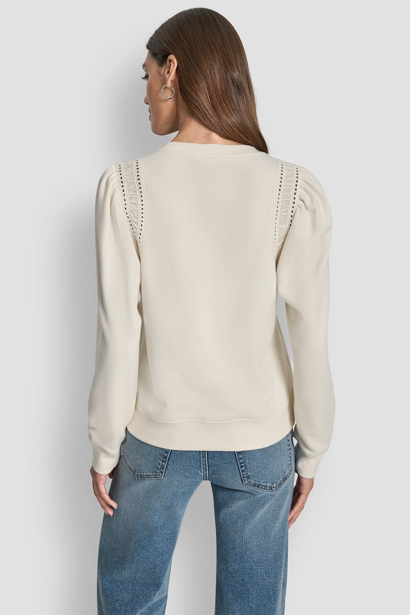 Eggnog LACE DETAIL PUFF SLEEVE SWEATSHIRT, VIEW 2 | WOMEN'S SWEATERS & TOPS