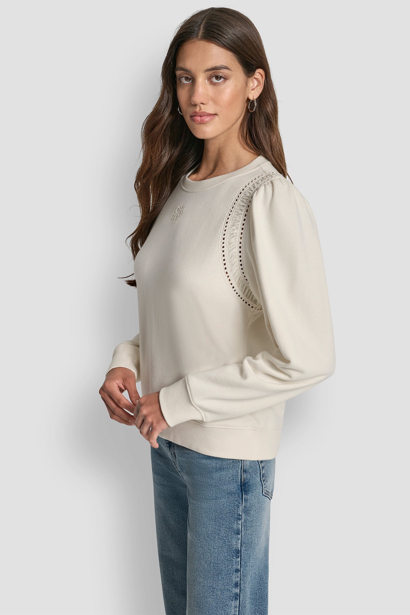 LACE DETAIL PUFF SLEEVE SWEATSHIRT VIEW 3 | SALE CLOTHING