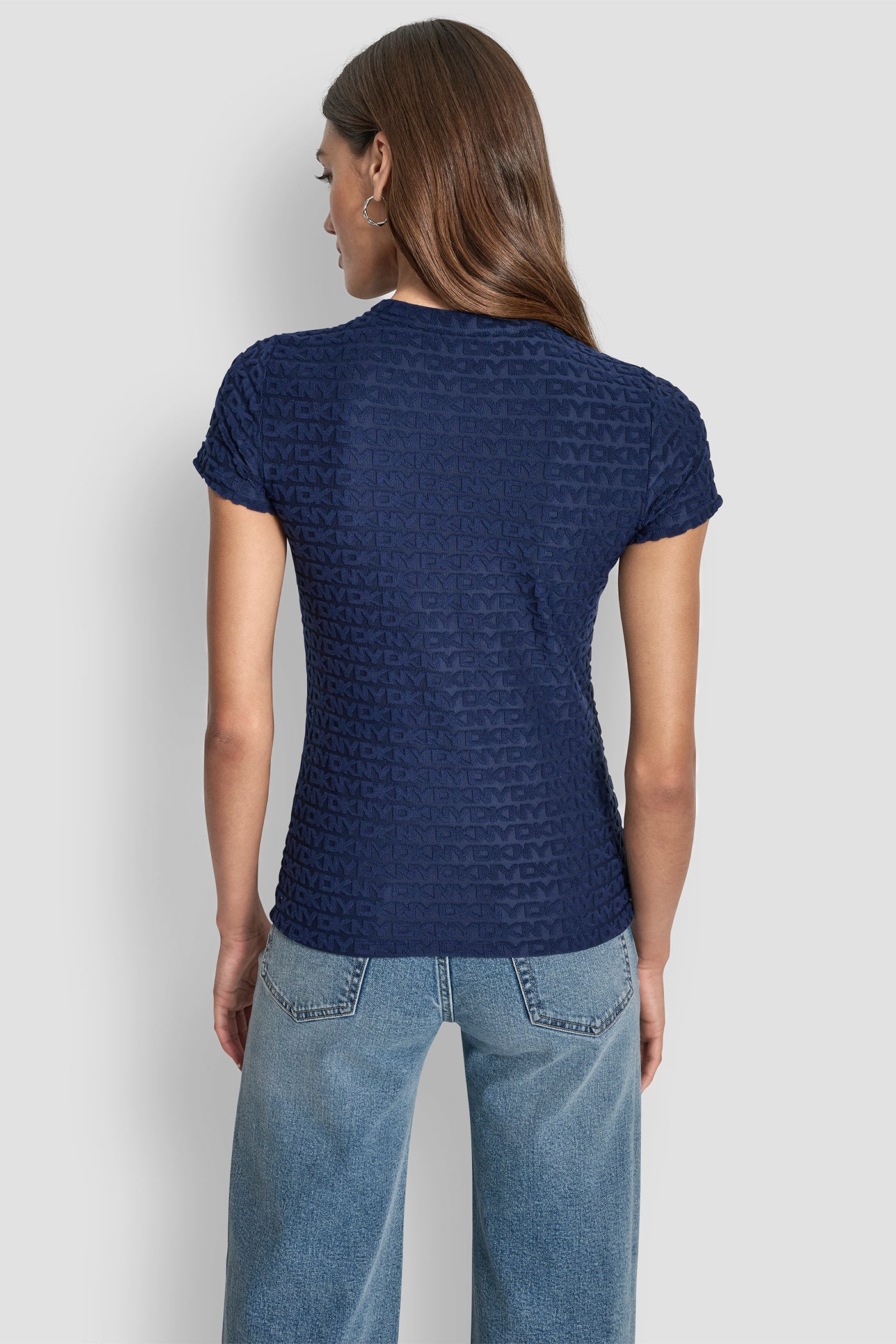 Peacoat LOGO JACQUARD SHORT SLEEVE CREW NECK TEE, BACK VIEW | Tees & Tanks