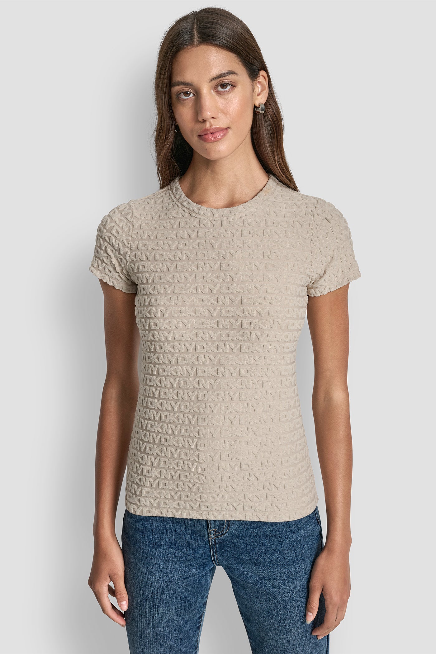 Pebble LOGO JACQUARD SHORT SLEEVE CREW NECK TEE, FRONT VIEW | Tees & Tanks