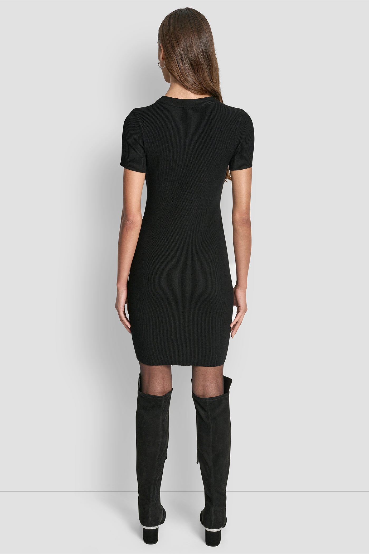 Black SHORT SLEEVE DRESS WITH EMBELISHMENTS, BACK VIEW | SALE CLOTHING