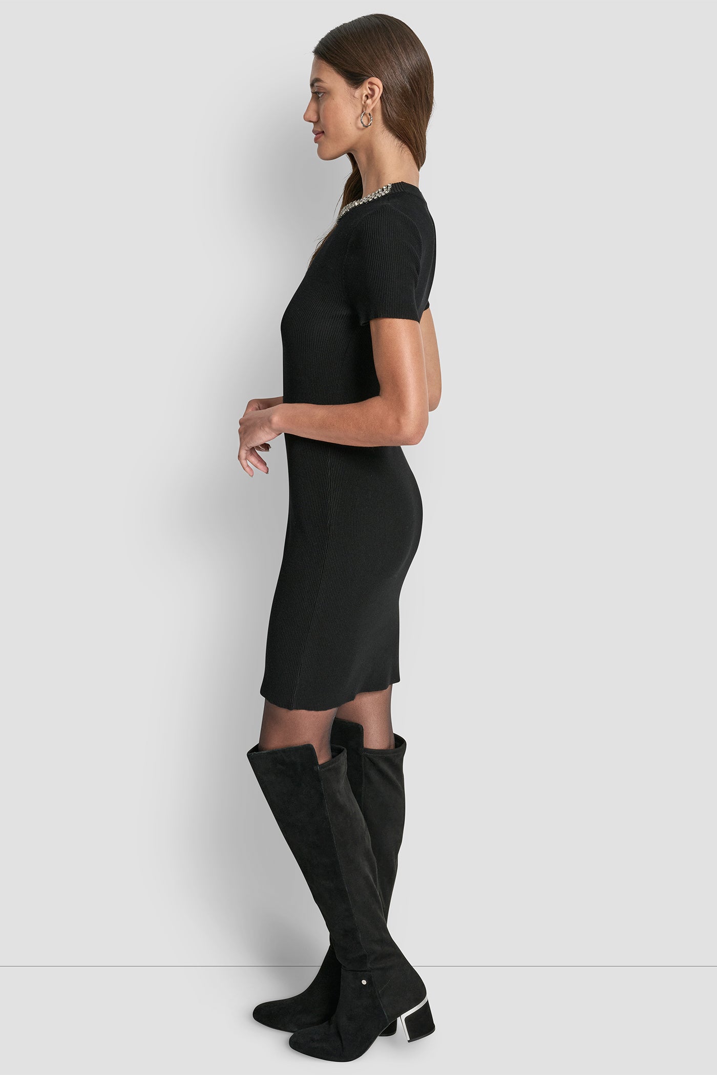 Short Sleeve Dress With Embelishments | DKNY Short Sleeve Dress With Embelishments | DKNY