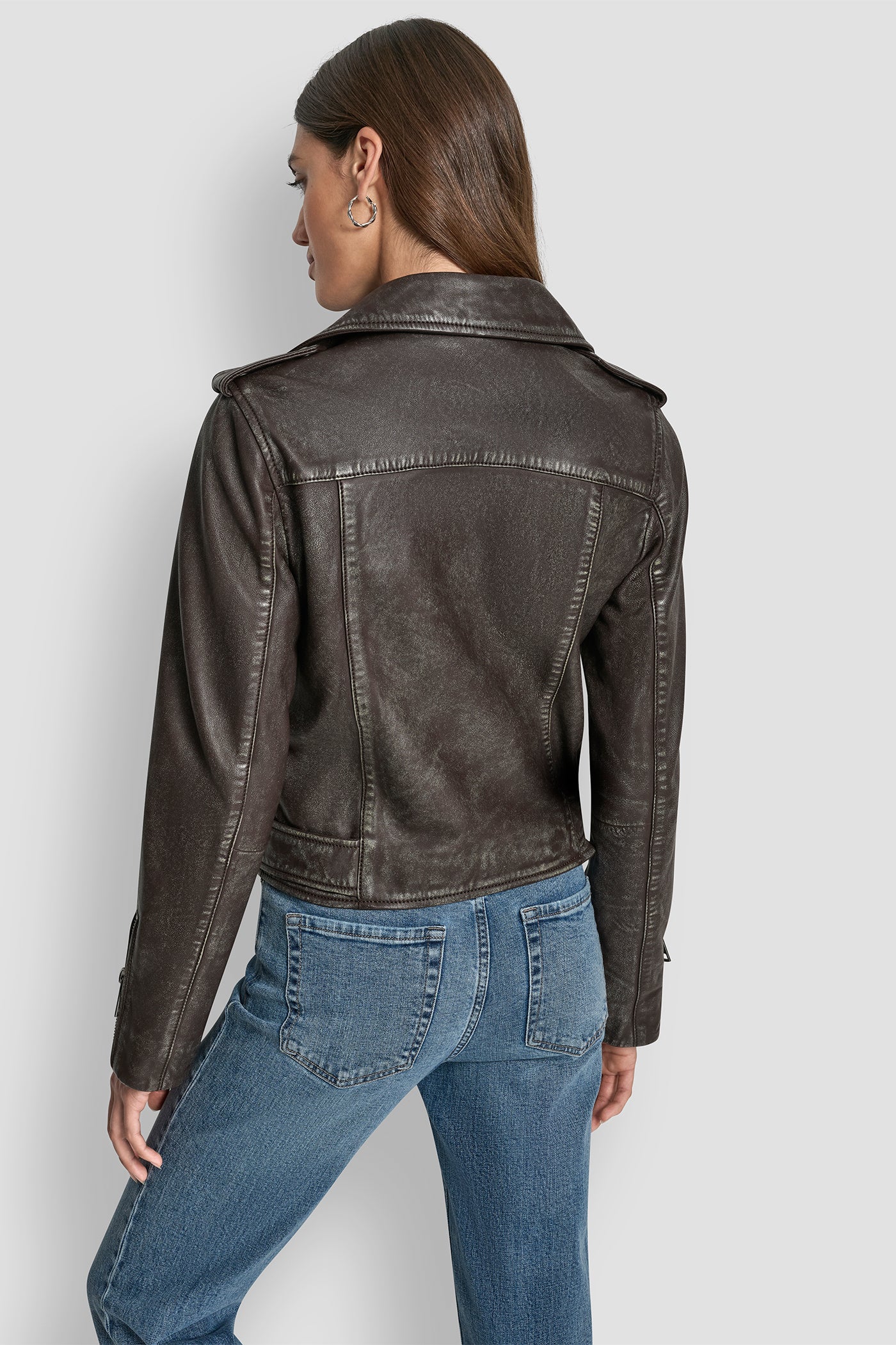 ESPRESSO MOTO LEATHER JACKET, VIEW 2 | WOMENS COATS & JACKETS