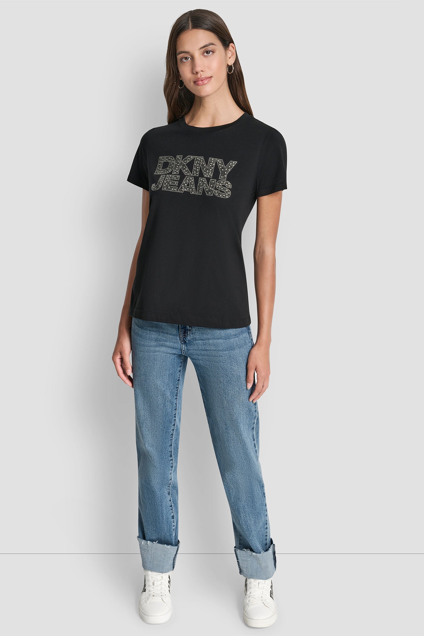DKNY JEANS STACKED MINI RHINESTONE LOGO CREW NECK VIEW 4 | Tees & Tanks