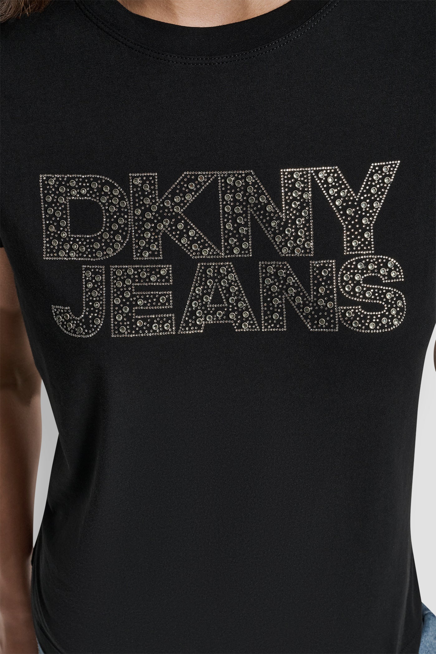 DKNY JEANS STACKED MINI RHINESTONE LOGO CREW NECK VIEW 5 | Tees & Tanks