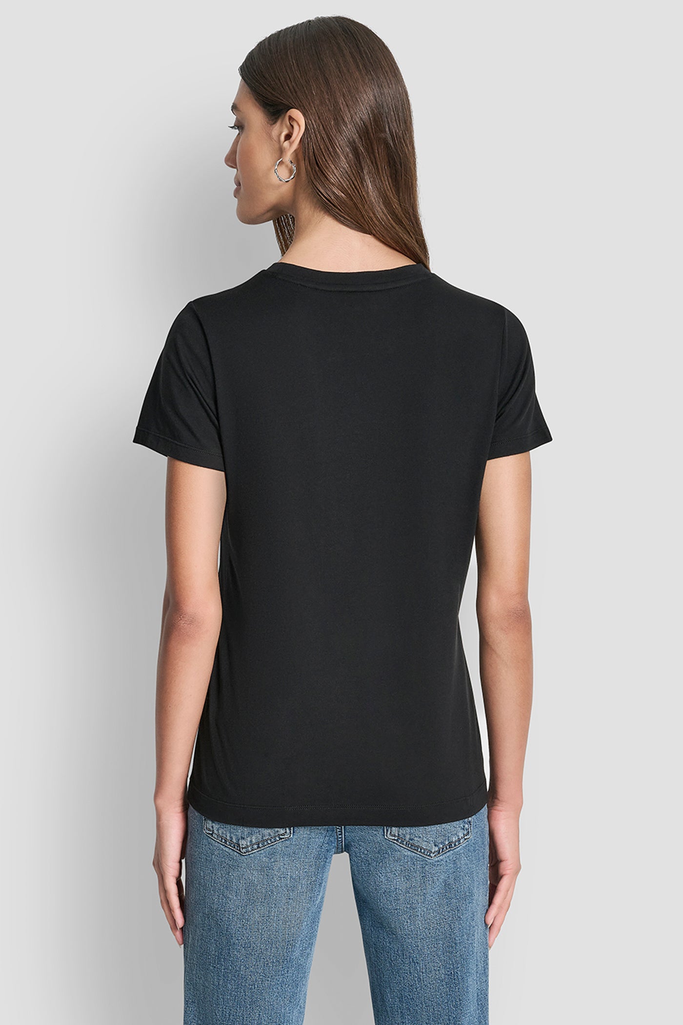 Black DKNY JEANS STACKED MINI RHINESTONE LOGO CREW NECK, BACK VIEW | Tees & Tanks