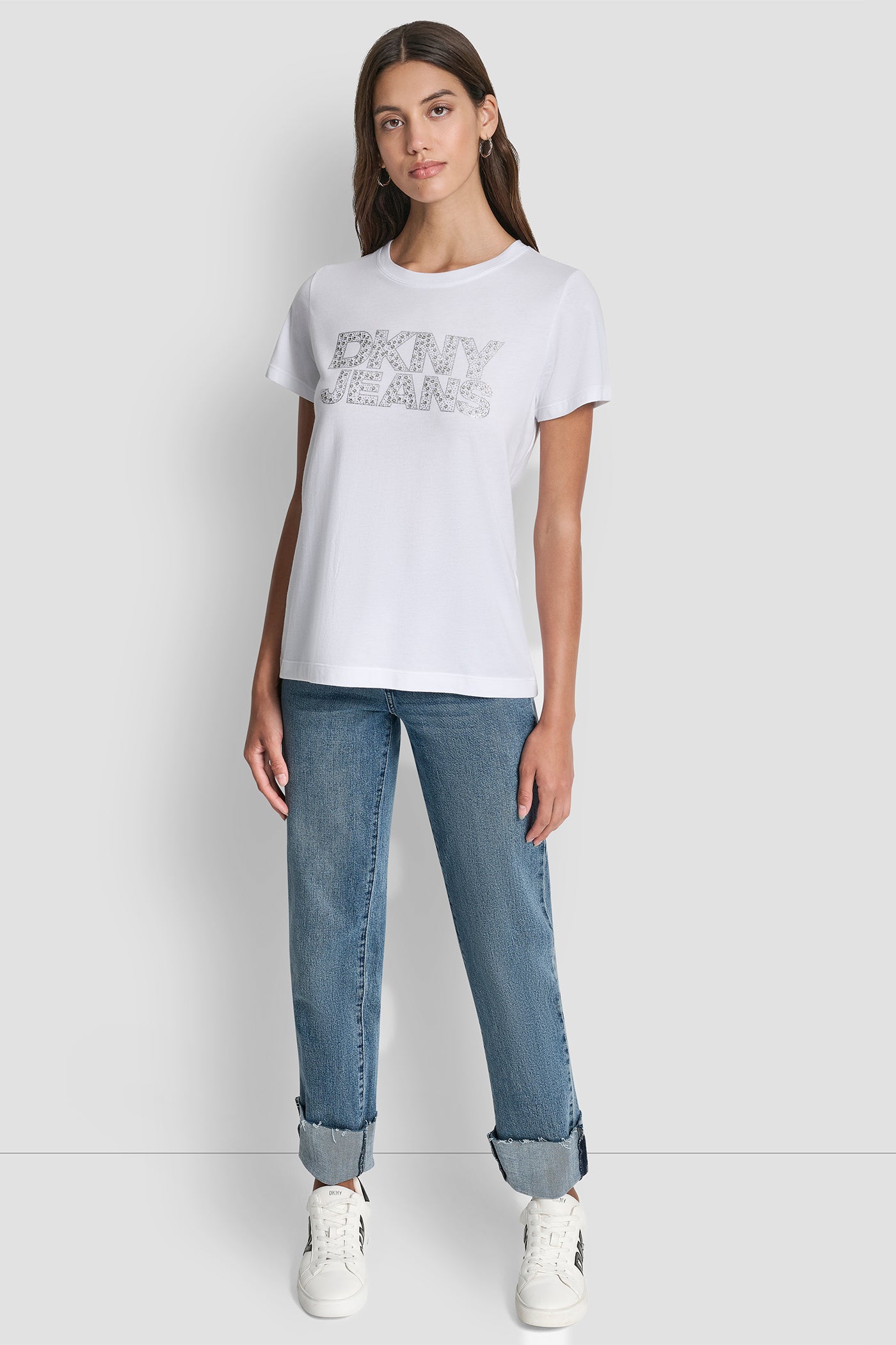 DKNY JEANS STACKED MINI RHINESTONE LOGO CREW NECK VIEW 5 | Tees & Tanks