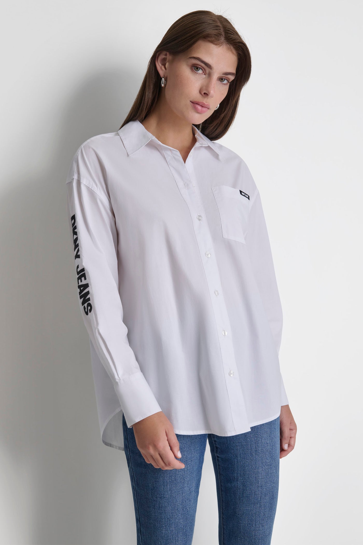 WHITE/BLACK POPLIN BUTTON DOWN, FRONT VIEW | Not Clearance or Preorder