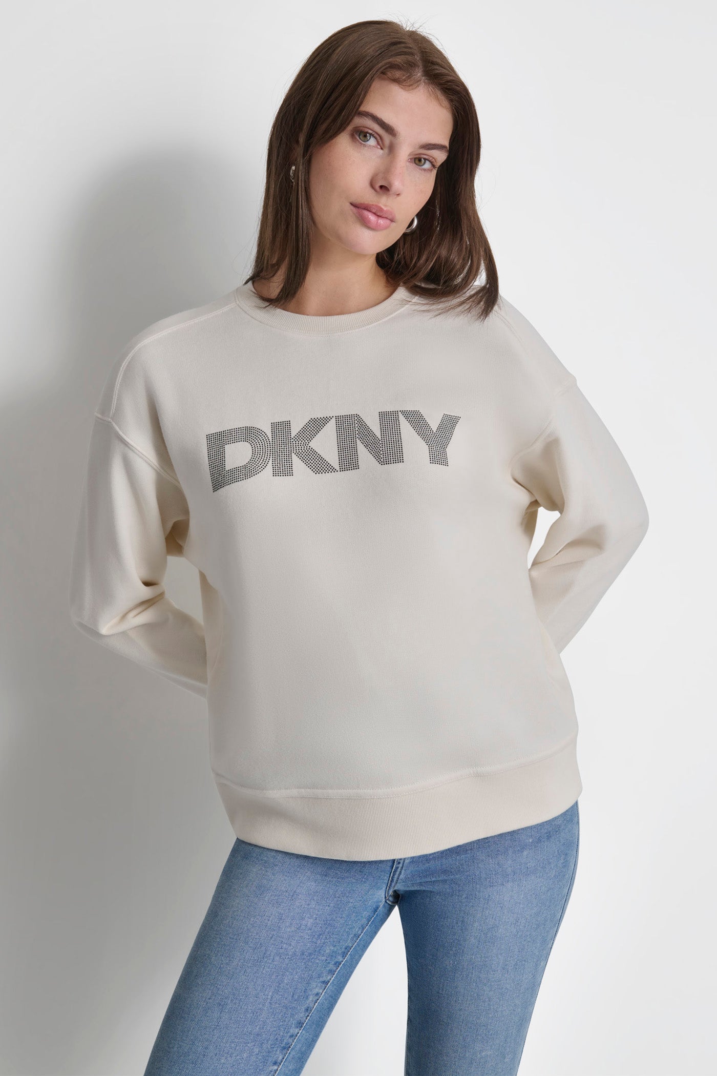 CORTADO STUDDED DKNY SWEATSHIRT, FRONT VIEW | Tees & Tanks